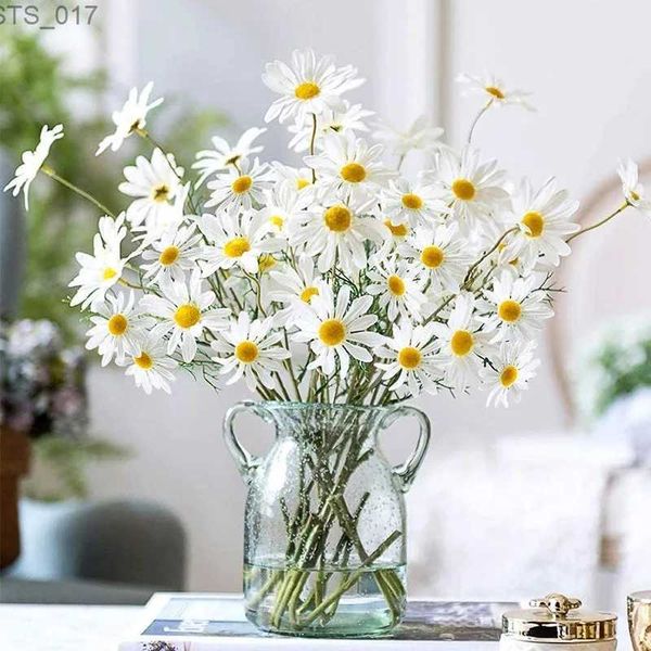 Ghirlande di fiori decorativi 5 pezzi 50 cm artificiale margherita bianca bouquet di fiori vaso fai da te giardino domestico soggiorno decorazione festa di nozze fiori finti di setaL2403