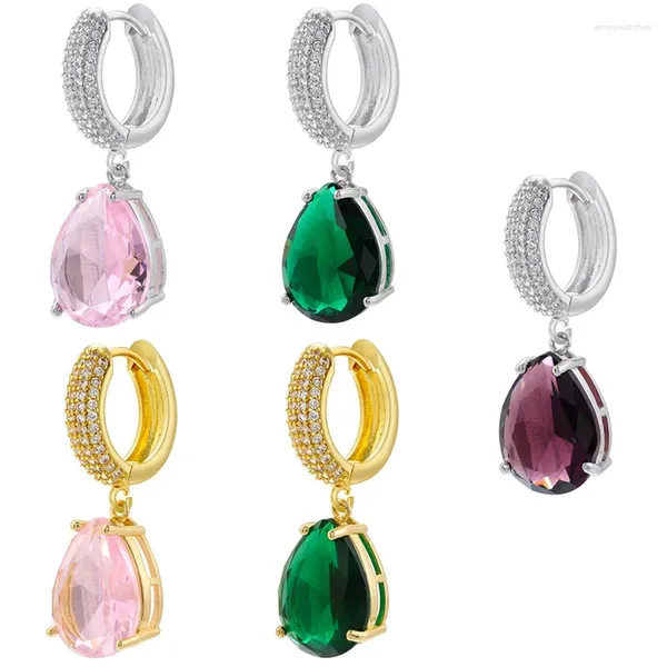 Orecchini a cerchio EYIKA Moda di lusso Gioielli da donna Verde Viola Rosa Cristallo Goccia d'acqua Ciondola Orecchini a goccia zircone placcato oro