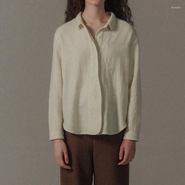Kadınlar bluzlar uzun kollu dimi süet öğütülmüş gömlek 2024 bahar sonbahar gündelik deri dostu retro edebi tarzı hırka gömlek