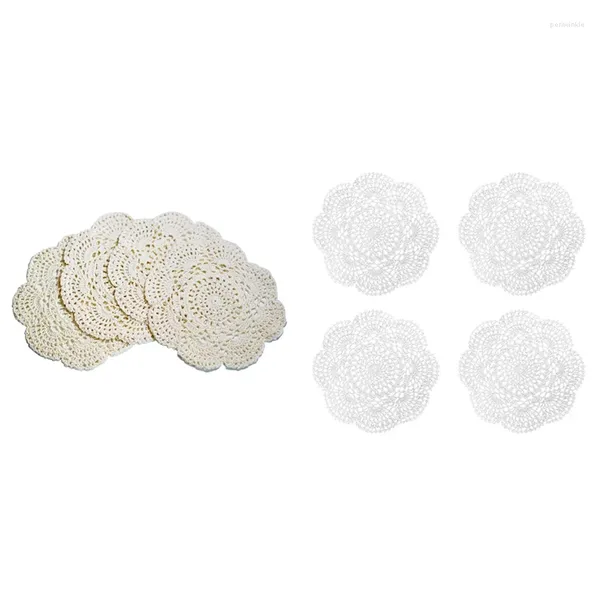 Tapetes de mesa 4 peças 8,6 polegadas doilies crochê redondo renda doily artesanal placemats algodão crochê porta-copos (branco)