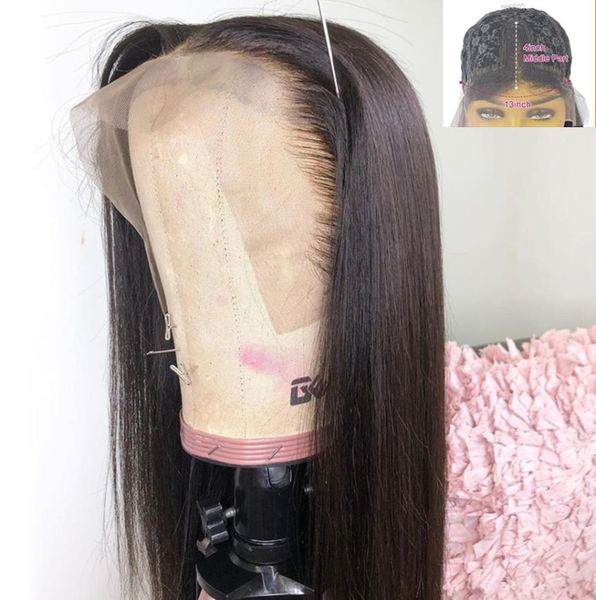 Peruca longa e reta de renda frontal, 28 30 polegadas, brasileira, parte t, renda frontal, cabelo humano, para mulheres negras, pré-arrancados, nós descorados 3765039