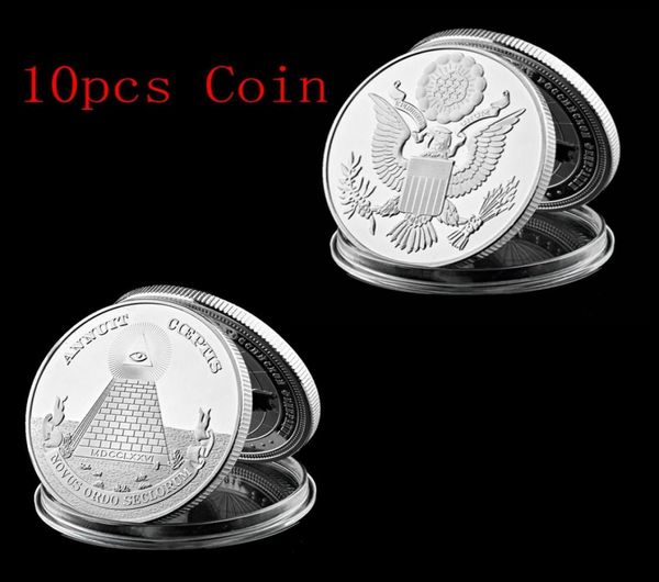 10 Stück Arts and Crafts Coeptis Masonic USA National Emblem Annuit versilbertes Token Metal Challenge Coin6955036