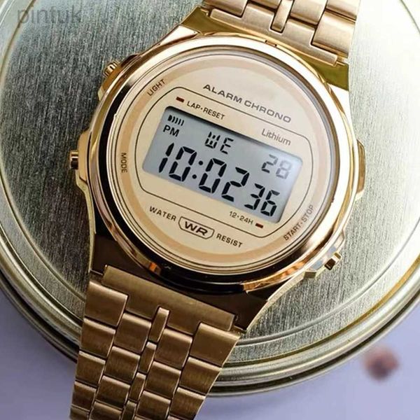 Relógios de pulso LED Cinto de Aço Rosa Ouro Prata Relógios Homens Mulheres Eletrônica Digital Display Estilo Retro Relógio Relogio Masculin Reloj Homb 24329