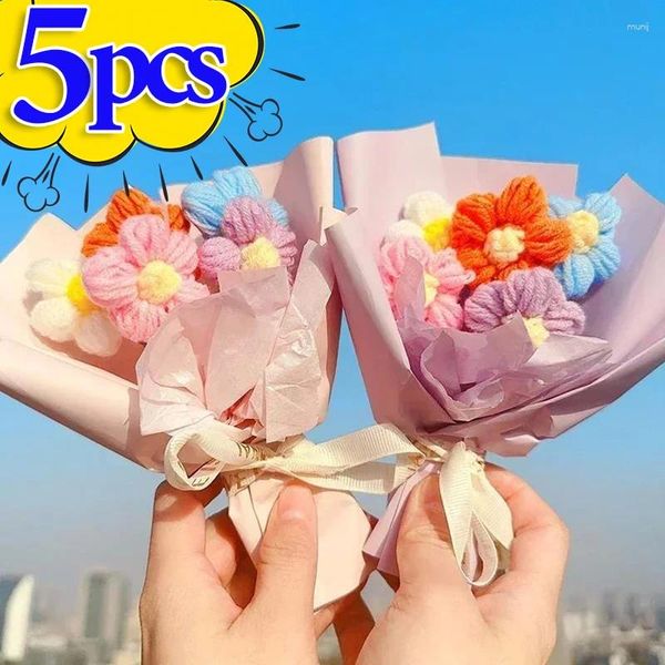 Dekoratif Çiçekler 5/1pcs El yapımı dokuma buketler Renkli Yapay Çiçek Mini Tığ işi Ayçiçeği Anneler Günü Sevgililer Günü Hediyeleri