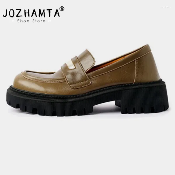 Scarpe casual JOZHAMTA Taglia 34-39 Mocassini da donna Décolleté Piattaforma in vera pelle Tacco medio grosso Ins Moda Primavera Lavoro Ufficio Lady 2024