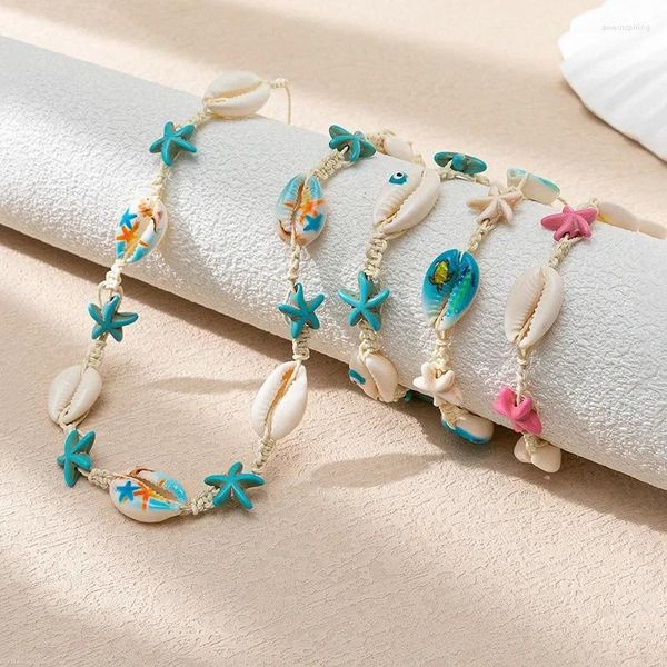 Charme pulseiras boêmio praia natural concha estrela do mar pulseira para mulheres menina moda ajustável tartaruga festa verão jóias presentes