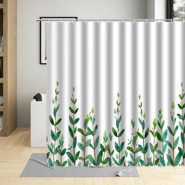 Chuveiro cortinas verde jardim branco cortina folha planta natural banheiro com gancho à prova dwaterproof água casa lavável tecido decorativo pano