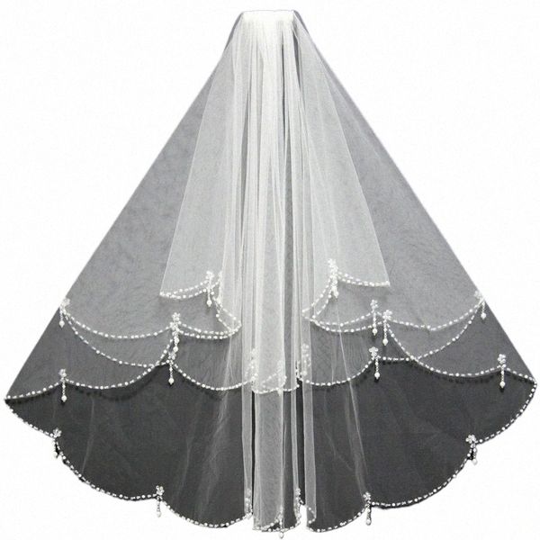 migliore qualità 2 strati corto in rilievo perla velo da sposa bianco avorio tulle donna velo da sposa con pettine accessori da sposa J5IQ #