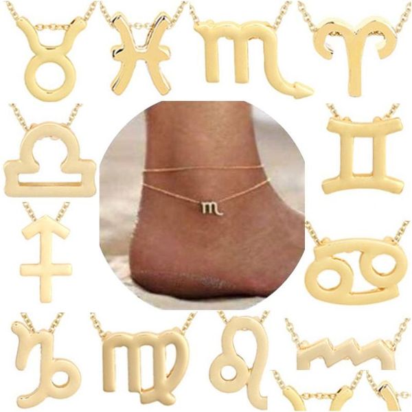 Ножные браслеты со знаками зодиака для женщин, 2021, простые украшения для ног с 12 созвездиями, оптовая продажа с подарочной картой, Прямая доставка Dhbte