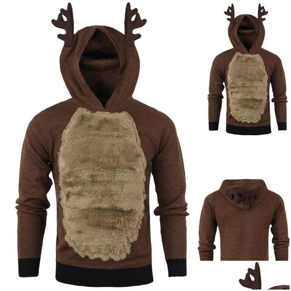 Мужские свитера мужские/женские толстовки с капюшоном свитер Рождество Kawaii Elk Косплей Uni Фестиваль отдыха Ugly Rudolph Reindeer Drop Delivery Appare Dh0G5