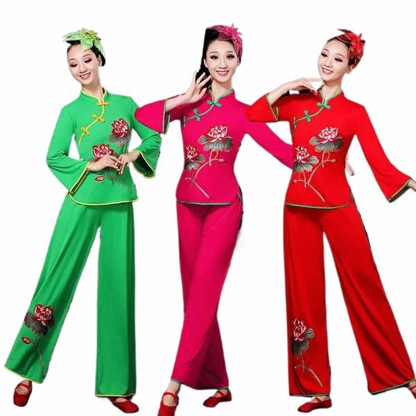 Chinese Folk Yangko Dança Clássica Natial Trajes Feminino Fan Cintura Tambor Quadrado Terno de Dança Hanfu Roupas Performance de Palco b7Ww #