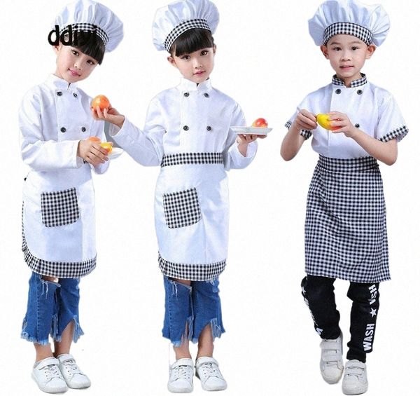 Kinder Chef Jacken Küche Roleplay Uniform Koch Kappe Restaurant Cosplay Kostüme Halen Kinder Kellner Waitr Apre Anzug b5ME #
