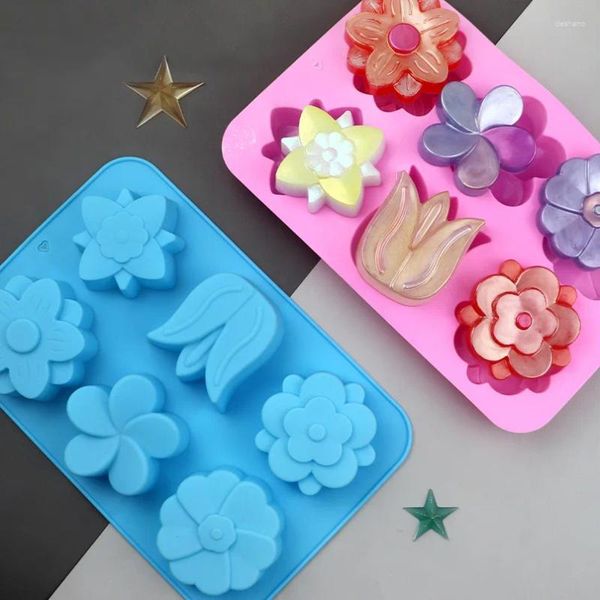 Moldes de cozimento Diferentes Tipos de Flor Molde de Bolo de Silicone Ferramentas de Decoração DIY Moldes de Sabão Artesanal Tulipa Molde de Chocolate