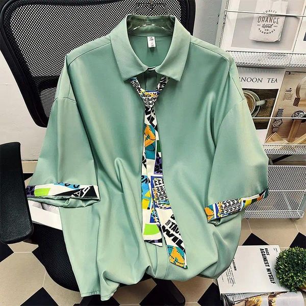 Camicie casual da uomo EBAIHUI Camicia giapponese JK Camicetta maschile verde tinta unita versione coreana Drop Feel Non stirare Uniforme DK con cravatta