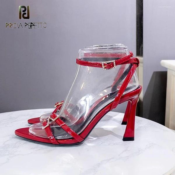 Sandalen Rot Schwarz Glänzende Frauen Sommer High Heel Sandale Schuh Schmalband Knöchel Schnalle Riemen Hochzeit Party Alias Urlaub Strand