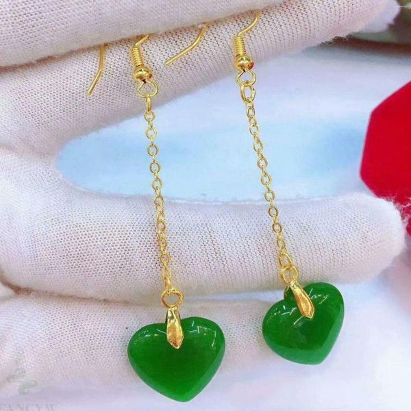 Orecchini pendenti Bellissimo cuore di giada malese Catena con gancio 18k Natale Festa della mamma Ringraziamento FOOL'S Fashion CARNEVALE Fai da te