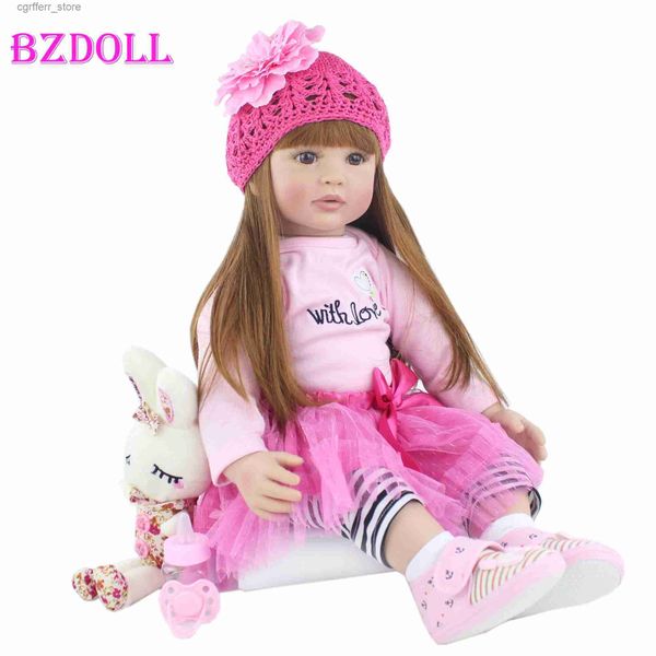 Animais de pelúcia de pelúcia 55/60cm Silicone Recycled Baby Doll Real Vinyl Princess Baby Birthday Gift Girl Baby Boneca Brinquedo240327