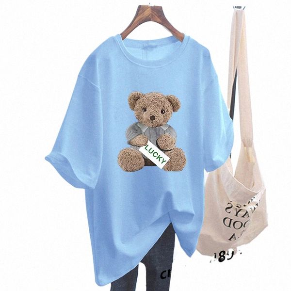 Roupas femininas baratas e ofertas de envio grátis Bear T-shirt de manga curta feminina Plus Size Loose Ins Fi Medium Lg Tops L56D #