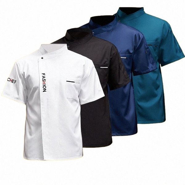 Chef Uniforme Hotsale Casaco de Manga Curta Respirável Cozinha Cozinhar Jaqueta Restaurante Hotel Barber Shop Garçom Camisa de Trabalho Unissex K2xn #