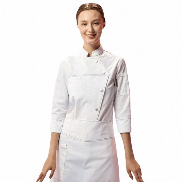 Weibliche Chef Uniform Hotel Weiß Lg Sleeve Overalls Restaurant Koch Jacke Bäckerei Kochen Mantel Kellner Arbeitskleidung T9kc #