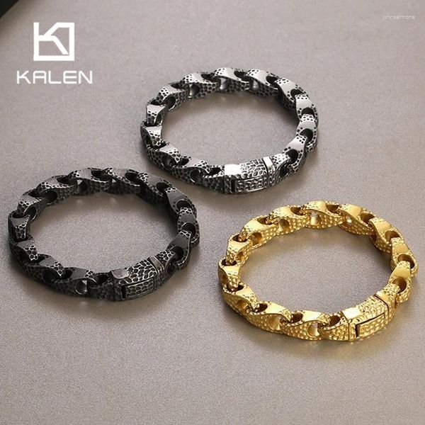 Bağlantı Bilezikleri 10mm genişliğinde kişiselleştirilmiş nakavt desen bileziği erkekler için vintage paslanmaz çelik yengeç pençe zinciri moda takı