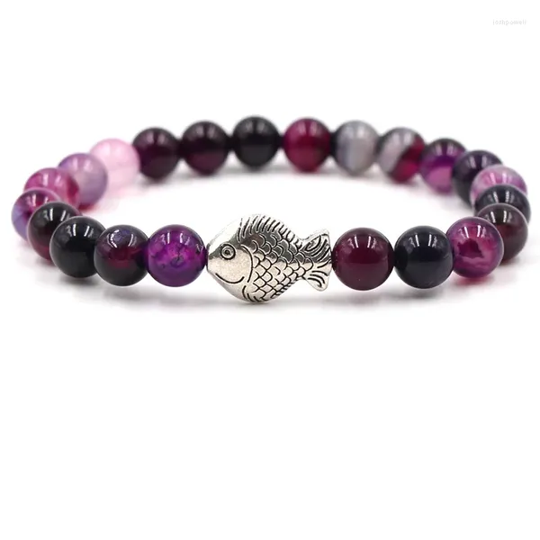 Strand charme colorido contas de pedra diy pulseira liga zinco peixe pulseiras pulseiras para homens mulheres jóias pulseras presentes celebração