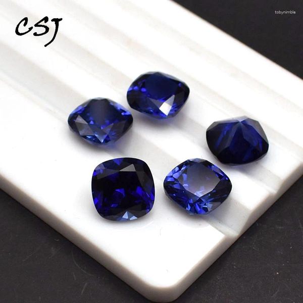 Anéis de Cluster CSJ Syntheitc Safira Solta Gemstone Azul Corindo Almofada Corte para DIY Jóias Finas 925 Prata Montagem Cor Mudança Pedra