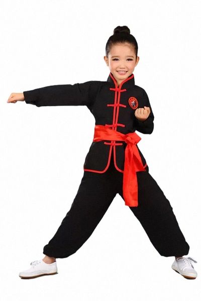 abbigliamento per arti marziali per bambini arti marziali ragazze ragazzi Kung Fu Tai Chi lg con maniche per bambini prestazioni Fu Qingcang 94GM #