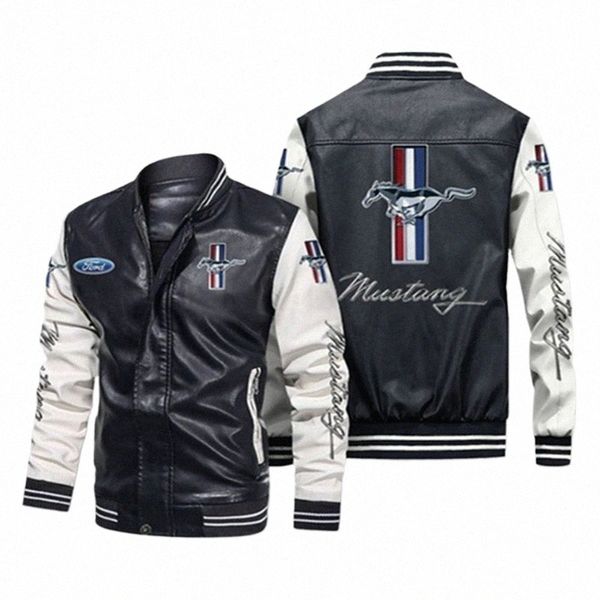 2023 Neue Winter Herren MUSTANG Logo Jacke Fi Motorrad Reißverschlussjacke Warme Leder Herrenjacke e0Du #