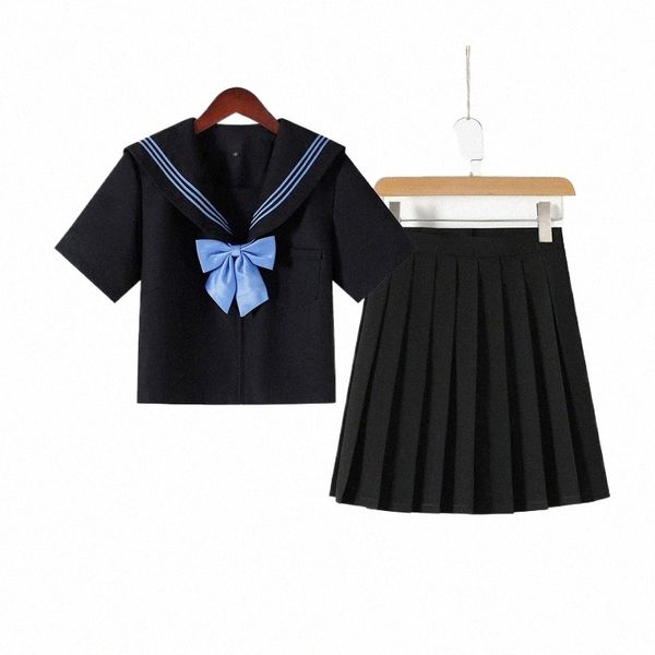 Mulheres japonesas JK uniforme azul gravata borboleta manga curta/lg uniformes escolares para meninas faculdade marinheiro saia plissada JK define uniforme n20i #