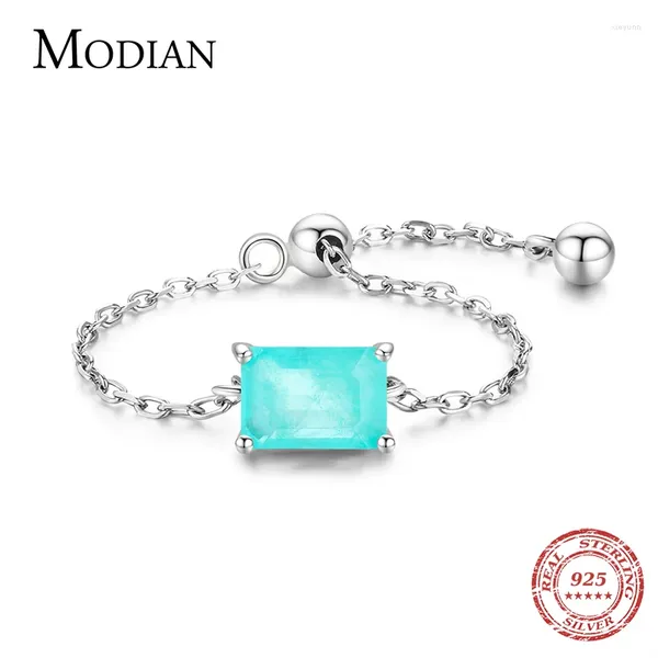 Cluster Anéis Modian Alta Qualidade Ajustável Verde Turmalina Prata Jóias Clássico 925 Sterling Chain Link Feminino para Mulheres