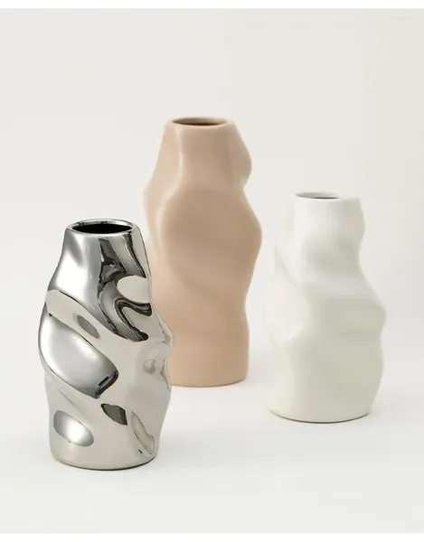 Vasos nórdico arte ornamentos prata-banhado vaso de cerâmica moderno designer personalizado decoração de casa vasos de flores 2024