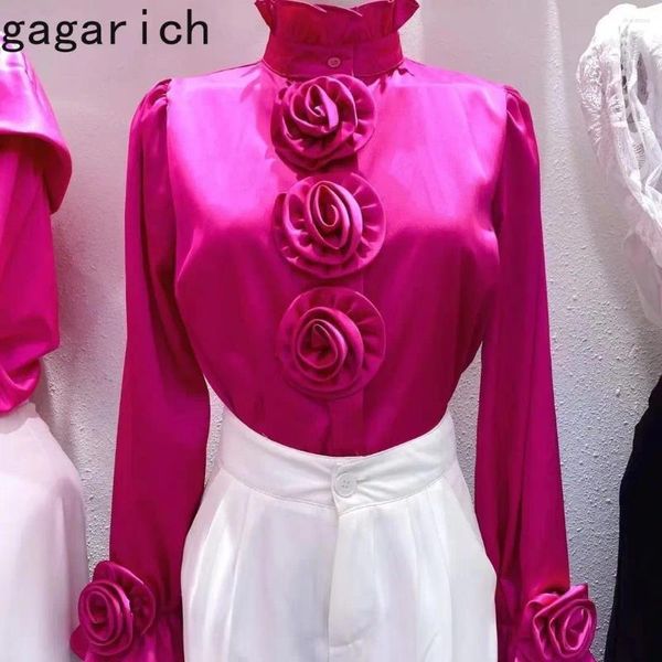 Damenblusen Gagarich Temperament 3D-Blumenhemd Damen 2024 Frühling Herbst Duftender Wind Slim Fit Bluse im westlichen Stil