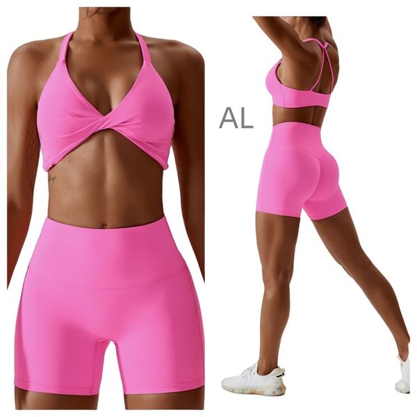 AL feminino conjunto de yoga nu de secagem rápida, esportes sexy correndo terno de fitness, europeu e americano cross-border beleza volta yoga terno 8013