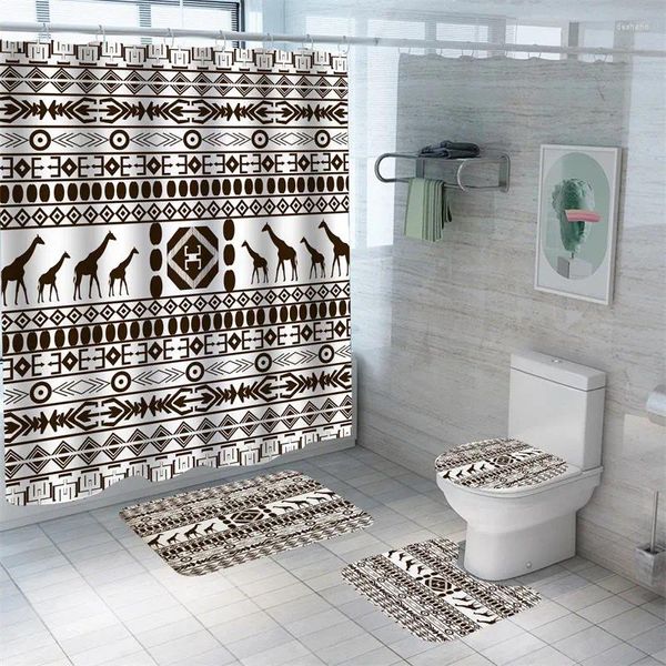 Tende da doccia Tenda geometrica Tappetino da bagno stile Boemia Set Tappetini da toilette antiscivolo impermeabili Tappetini antimuffa con ganci