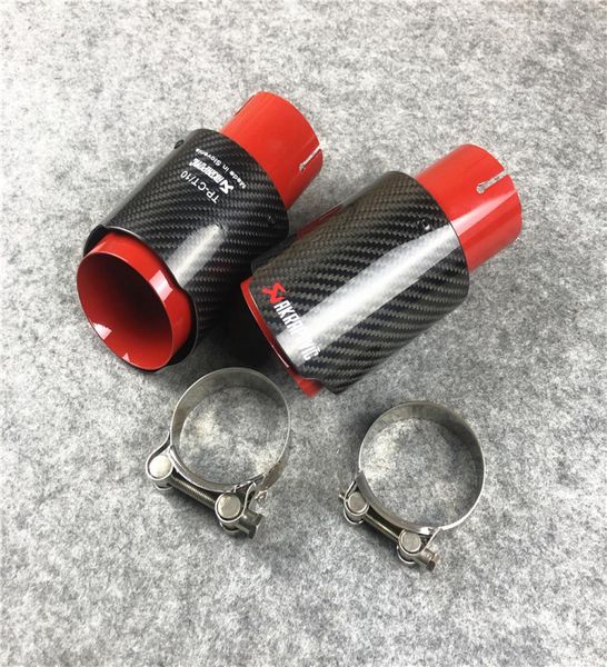 1 peça com tubo de escape akrapovic fibra de carbono grelhado vermelho tubo de escape para carro universal aço inoxidável ak silenciador tip3608084