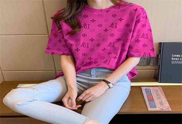 2021 verão women039s algodão manga curta camiseta em torno do pescoço casual solto moda tshirt roupas das senhoras completa impresso t camisas g3597685