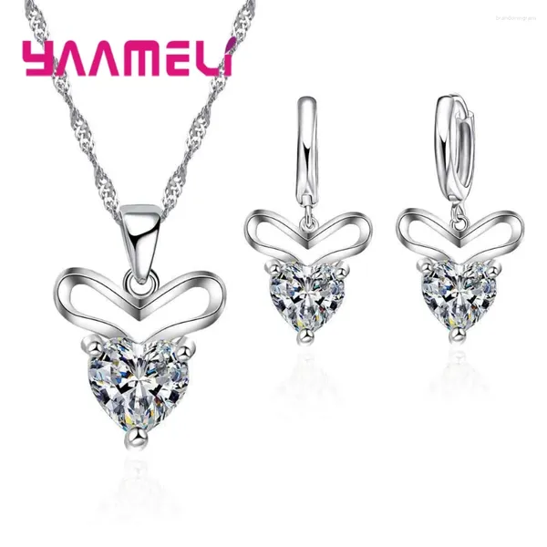 Halskette Ohrringe Set Top Qualität Damen Hochzeit Schmuck Accessoires 925 Sterling Silber Herz Anhänger Großer Sale