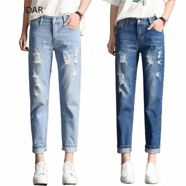 2024 nuove donne Fi metà vita fidanzato jeans strappati grande buco casual High Street pantaloni denim sexy matita vintage Calca Jeans o7jd #
