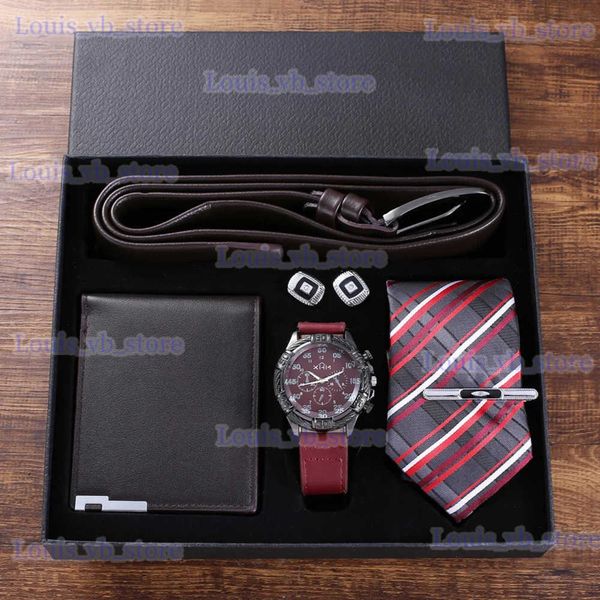 Altri orologi 5 pezzi / set Regali da uomo Set Moda Sport Uomo Cintura in pelle Portafoglio Gemelli Set di cravatte Confezione regalo per uomo Presente Trasporto di goccia T240329