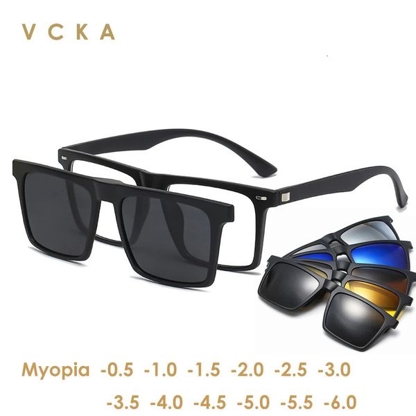 VCKA Myopie Polarisierte Magnet Sonnenbrille Frauen Männer Clip Auf Gläser Quadratische Optik Spektakel 6 In 1 Brillen Rahmen 05 BIS 10 240329