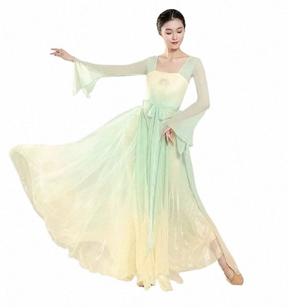 Body Charm Gaze Roupas Chinesas Dança Clássica Elegante Exercício Roupas Trajes de Desempenho Dr Grande Saia Swing F27p #