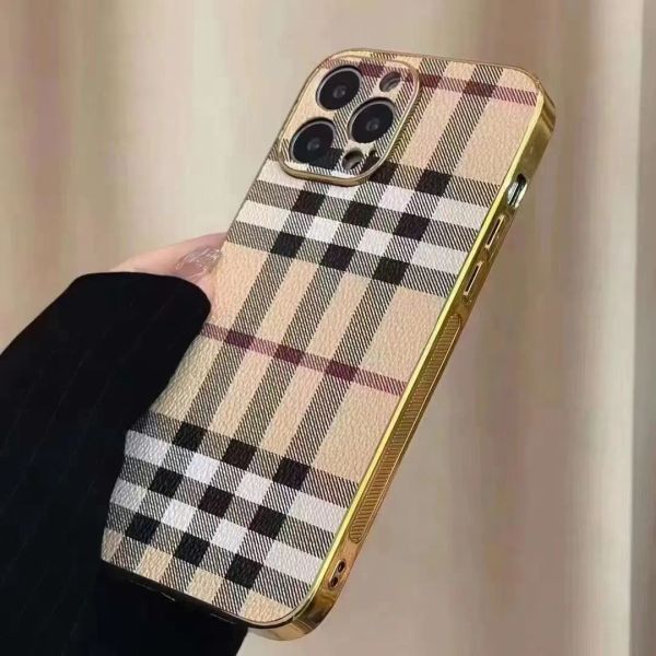 Designer Phone Case Classic Plaid para iPhone 15promax 14 13 Pro Max 12 11 Xs XR Plus Case Elegante Stripe Impresso Capa Phonecase Shell à prova de choque -5