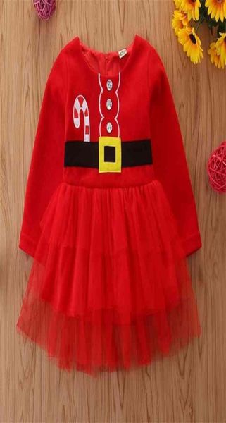 2021 Natale neonate abito in pizzo manica lunga autunno inverno neonato bambini039s abiti moda rosso casual girocollo panno9097314