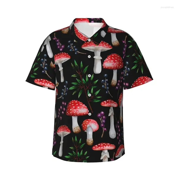 Camisas casuais masculinas legal florestas havaianas cogumelo impressão manga curta moda férias praia mulheres criança rua floral tops roupas