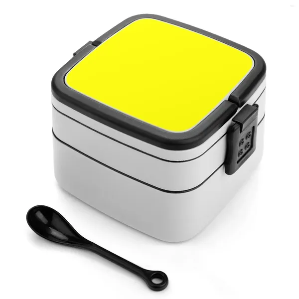 Yemek takımı parlak floresan sarı neon çift katman bento kutusu taşınabilir kap pp malzeme
