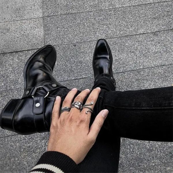 Сапоги мужские короткие ботинки черная подлинная кожаная Zip Business.