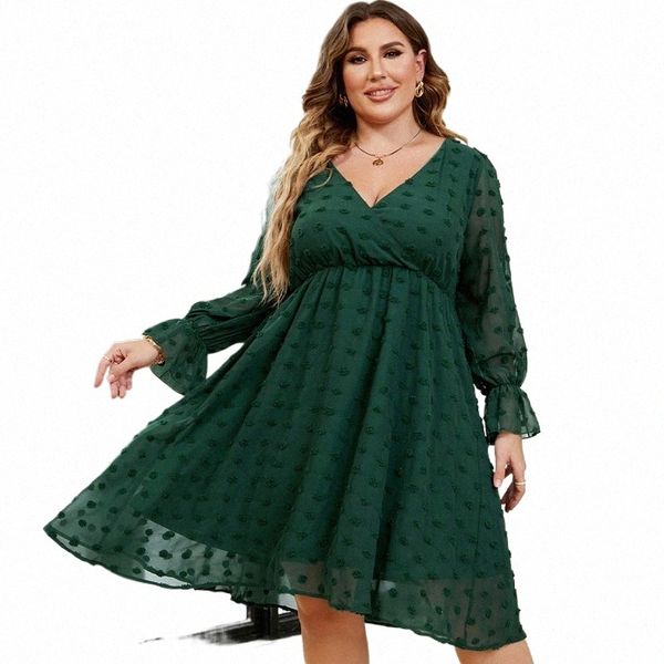 Della Mel Plus Size Abbigliamento donna con scollo a V Dr Casual Party Sexy Swiss Dot Lace Puff Sleeves Donna Grandi Taglie Dres 3XL 4XL f6nZ #