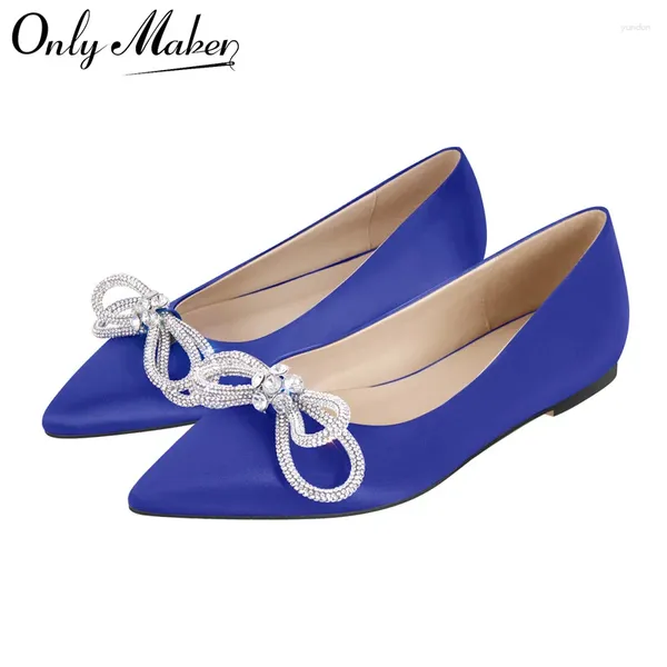 Sapatos casuais Onlymaker Mulher Flats Pointed Toe Blue Strass Bow Clear Flat Daily Elegante Feminino Slip On