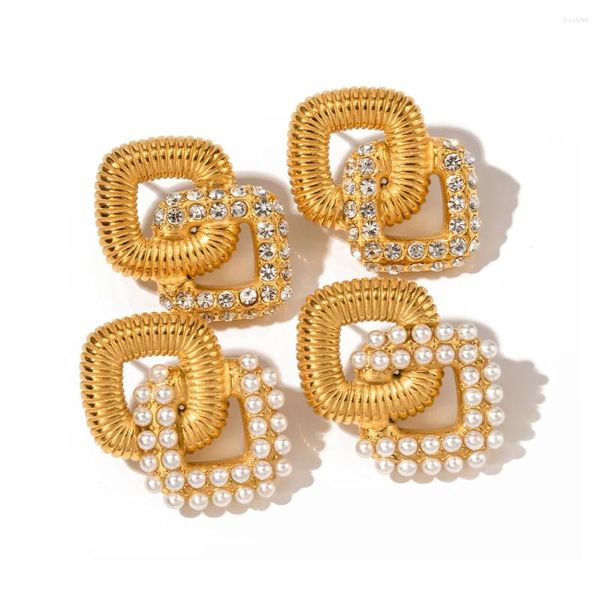 Orecchini a bottone Youthway placcato oro 18 carati vintage doppio strato zirconi cubici perla impermeabile classico regalo di gioielli di fidanzamento